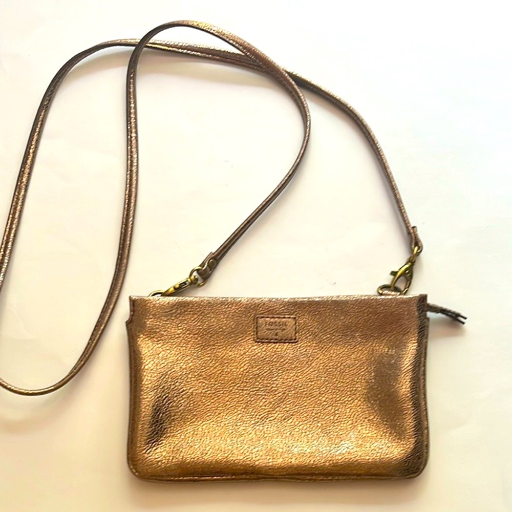 Fossil Metallic Gold body cross-bag  or clutch Genuine Leather